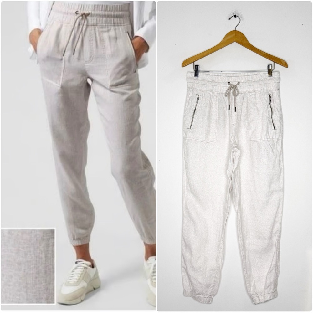 Athleta Cabo Linen Jogger Travel Pants Cream Leopard Size 12